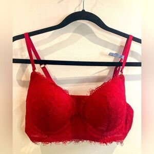 AERIE Sz 34C Padded Deep Plunge Adjustable Straps and Back J-Hook Lace Bra NEW